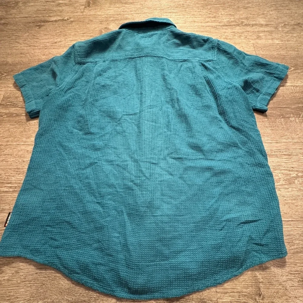 Quiksilver Shirt Mens Large Blue Thermal‎ Knit Short Sleeve Button Up Pocket